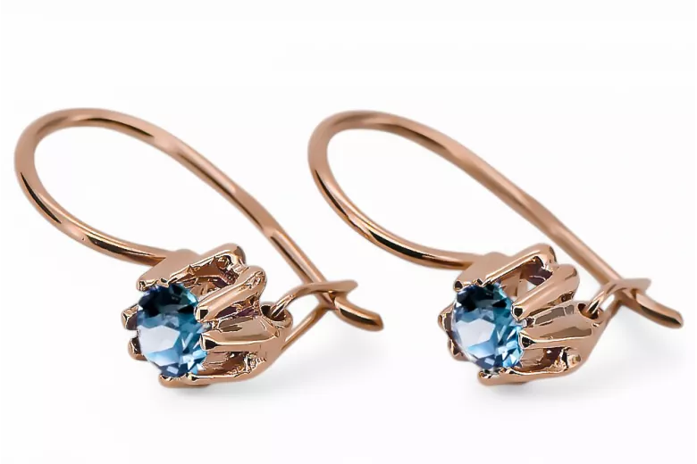 Vintage style Earrings Aquamarine Original Vintage 14K Rose Gold vec053r
